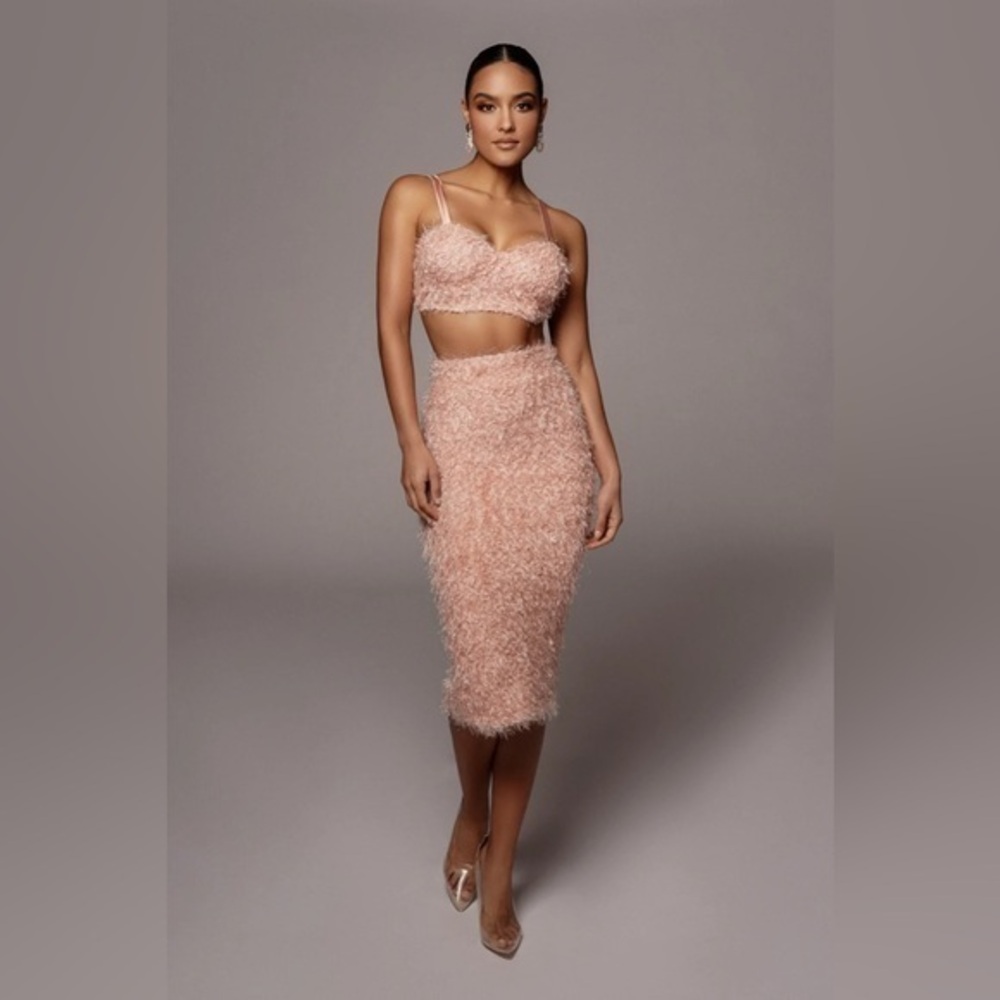 JLUXLABEL Pink Adelita Shaggy Midi Skirt Small